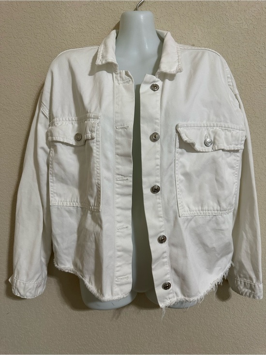 Zara Jackets & Blazers - Zara Women's Jacket S White Denim Frayed Casual Coastal Cowgirl Minimal Chic